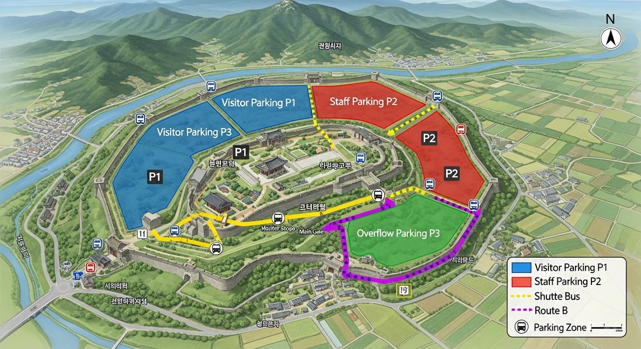 방문객을 위한 주차 및 교통 안내
