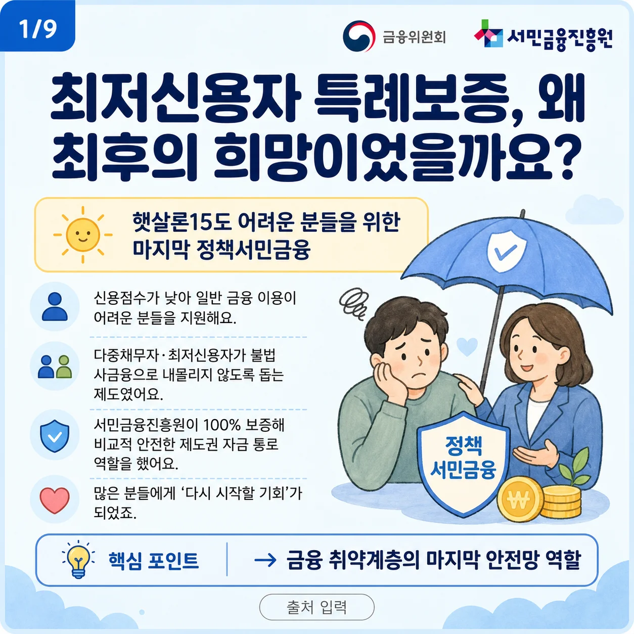 최저신용자 특례보증의 마지막 정책서민금융 역할을 설명하는 그림